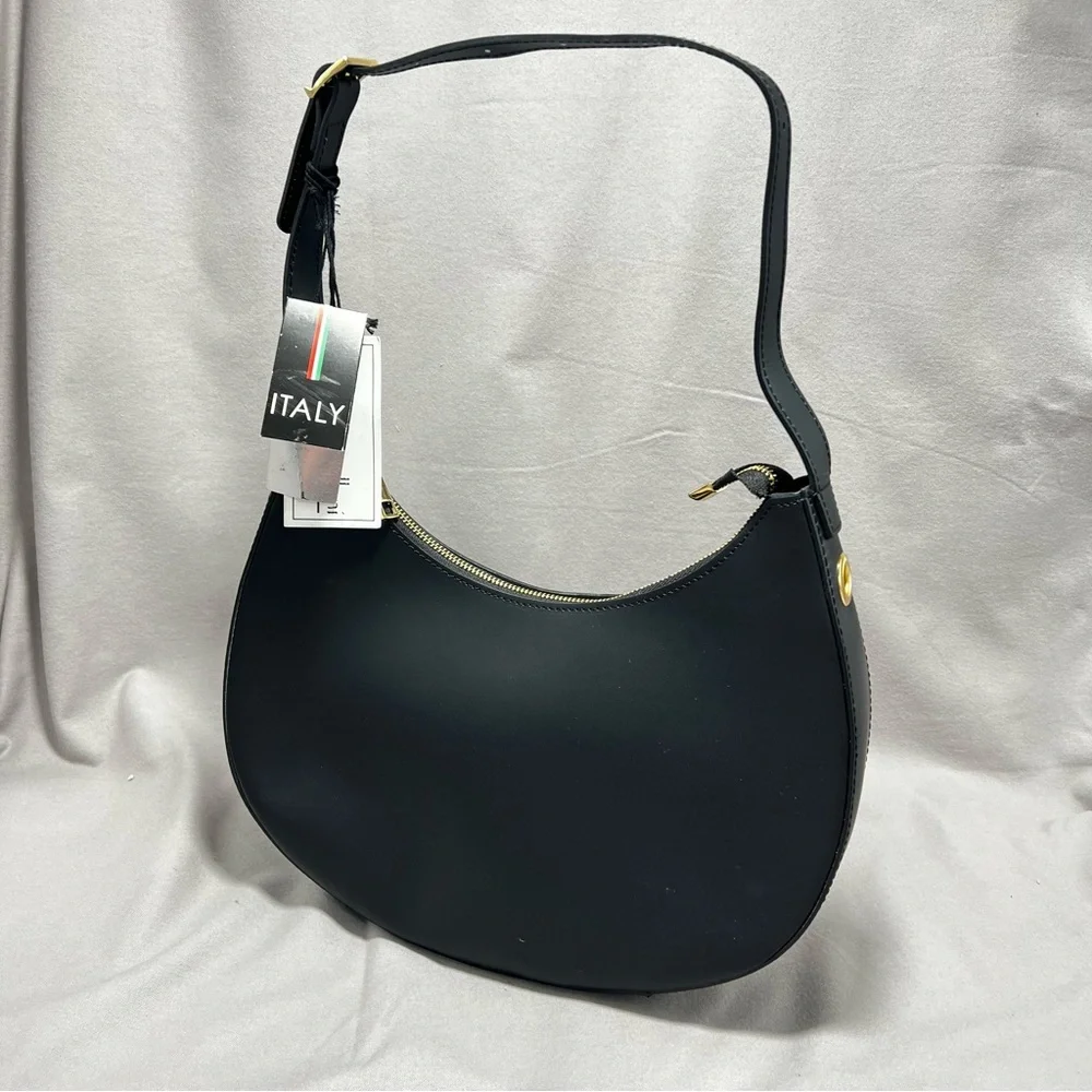 Viola Castellani Black Leather Hobo‎ Adjustable Strap Removable Crossbody Strap